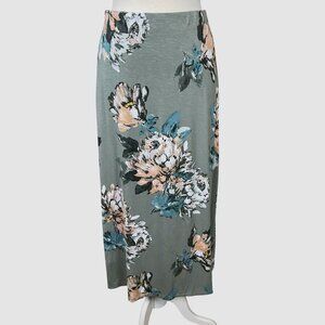J.Jill Elastic Waist Pull-On Sage Green Floral Soft Knit Maxi Skirt Medium